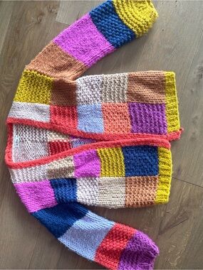 Multicolor Patchwork Knit Women's Cardigan Sweater